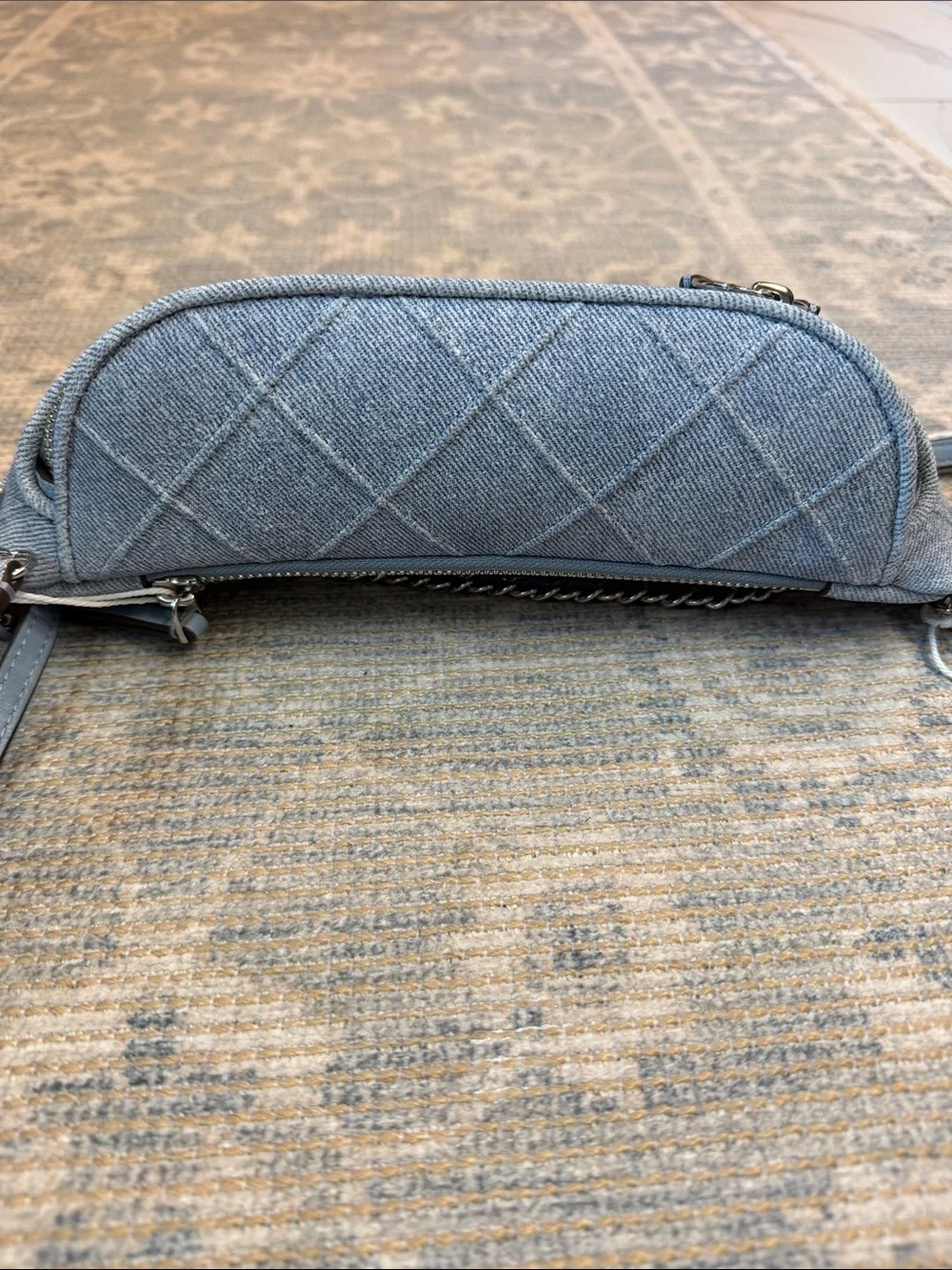 Tory Burch Denim-Print Suede Quilted Fleming with Chain Strap